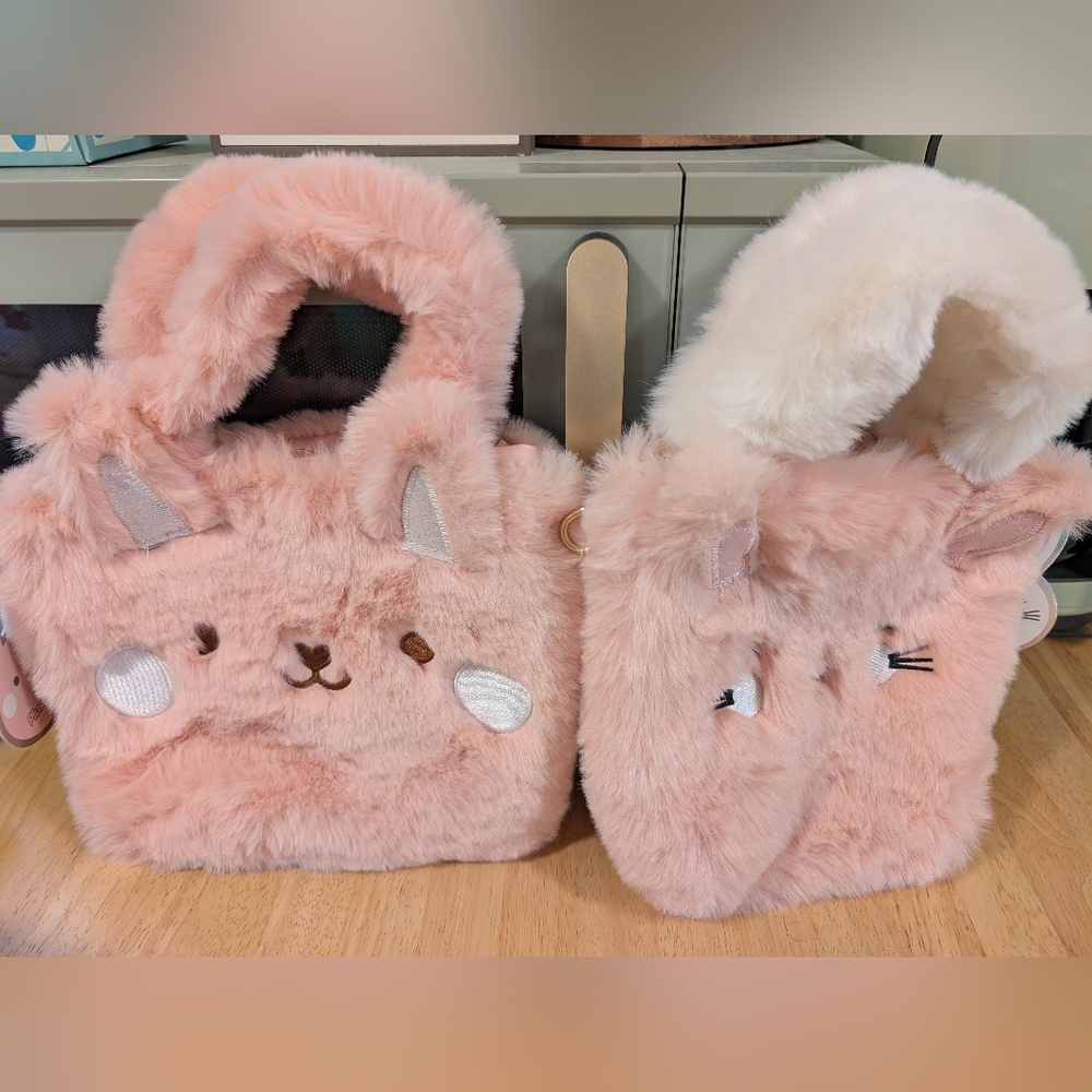 Danbar Global Pink Faux Fur Plush Bunny Handbag Crossbody Bag Set NWT